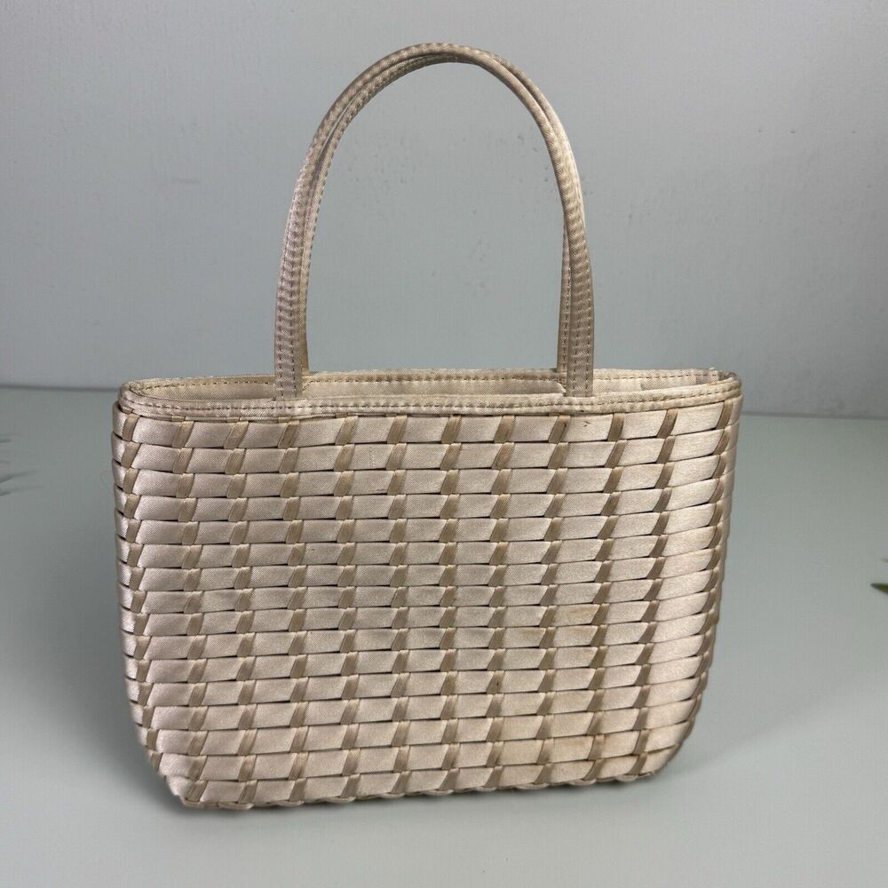 Evan Picone Woven Small Top Handle Handbag Purse Tote Ivory Cream VTG Satchel‎